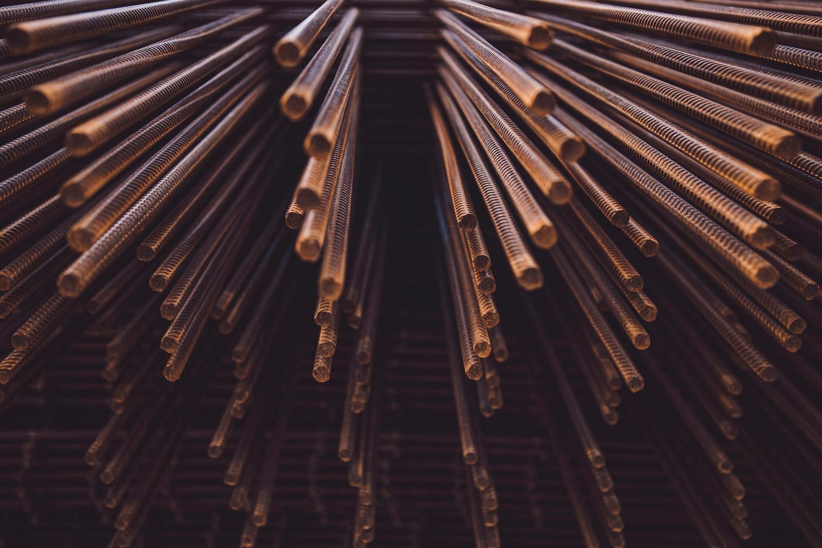 Reinforcement bar ends fanned out on a working site